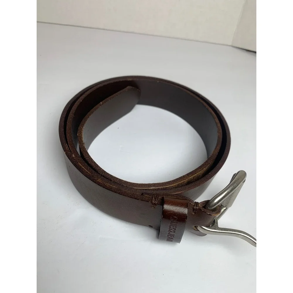 Guess Jeans Mens Brown Italian Full Grain Leather Belt Silver Buckle 38 35052